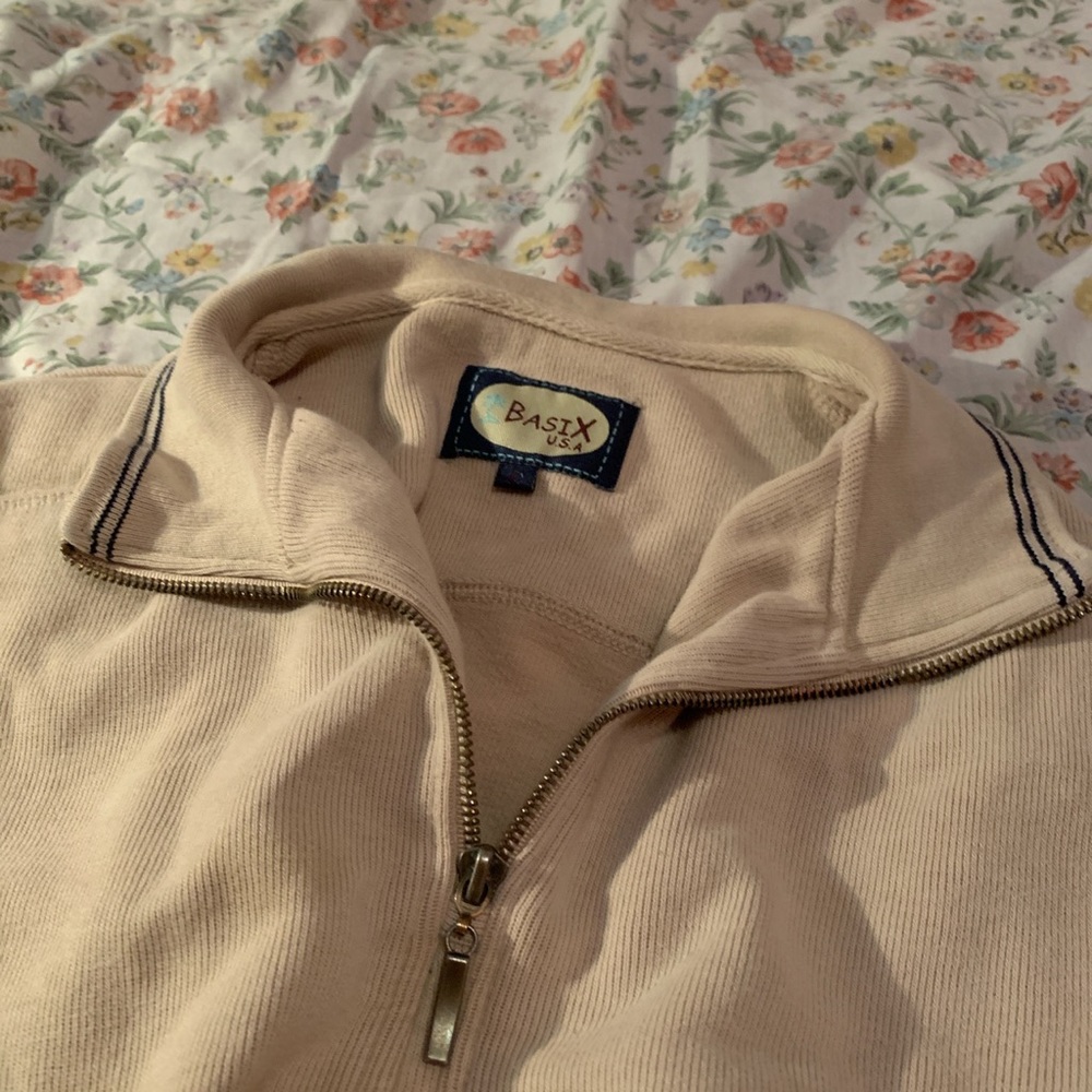 BASIX Long Sleeve Zip Up Collard Sweater!